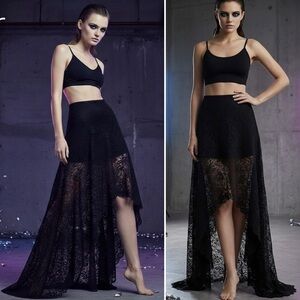 NEW NASTY GAL ORIGINAL SPANISH LACE HIGH LOW BLACK MINI MAXI MIDI SKIRT SMALL